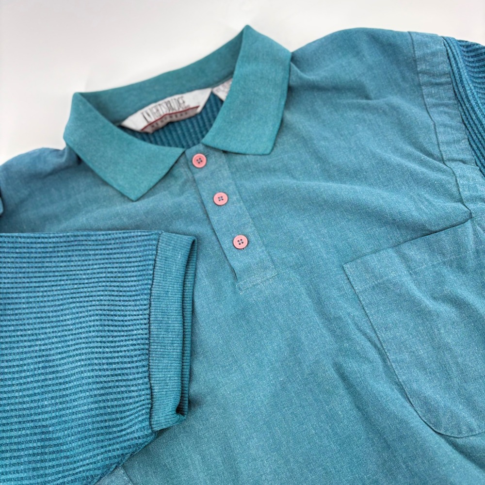 Knightsbridge Teal Waffle Knit Mixed Media‎ Polo Shirt Mens 2X Grandpacore